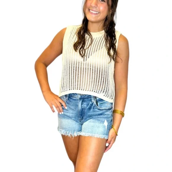 Tan Knit Crochet Sweater Tank Small BNWT - Picture 6 of 6